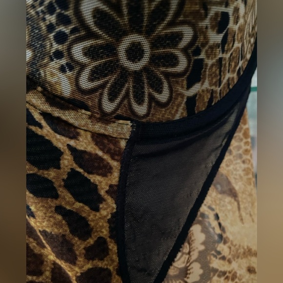 SHEER IRIDESCENT Y2K FLORAL MIXED ANIMAL PRINT HONEY COMB LINGERIE BODYSUIT Sz M - Picture 5 of 14